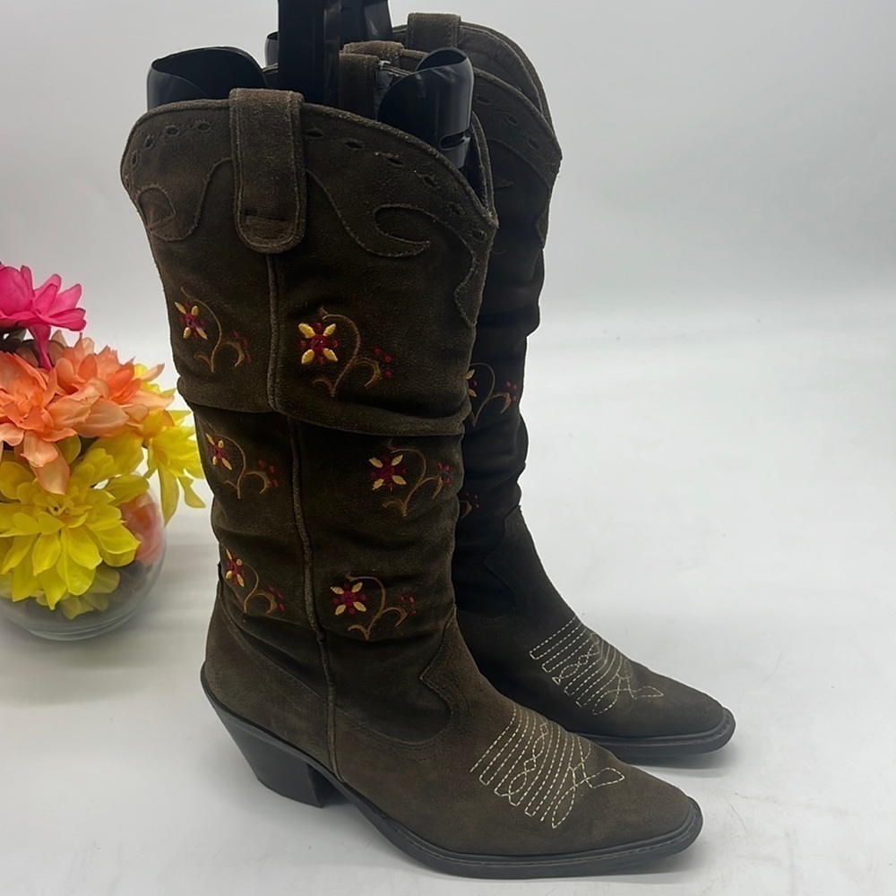 Something Else by Skechers Brown Suede Embroidered Boots - As is  - 7 COW4309